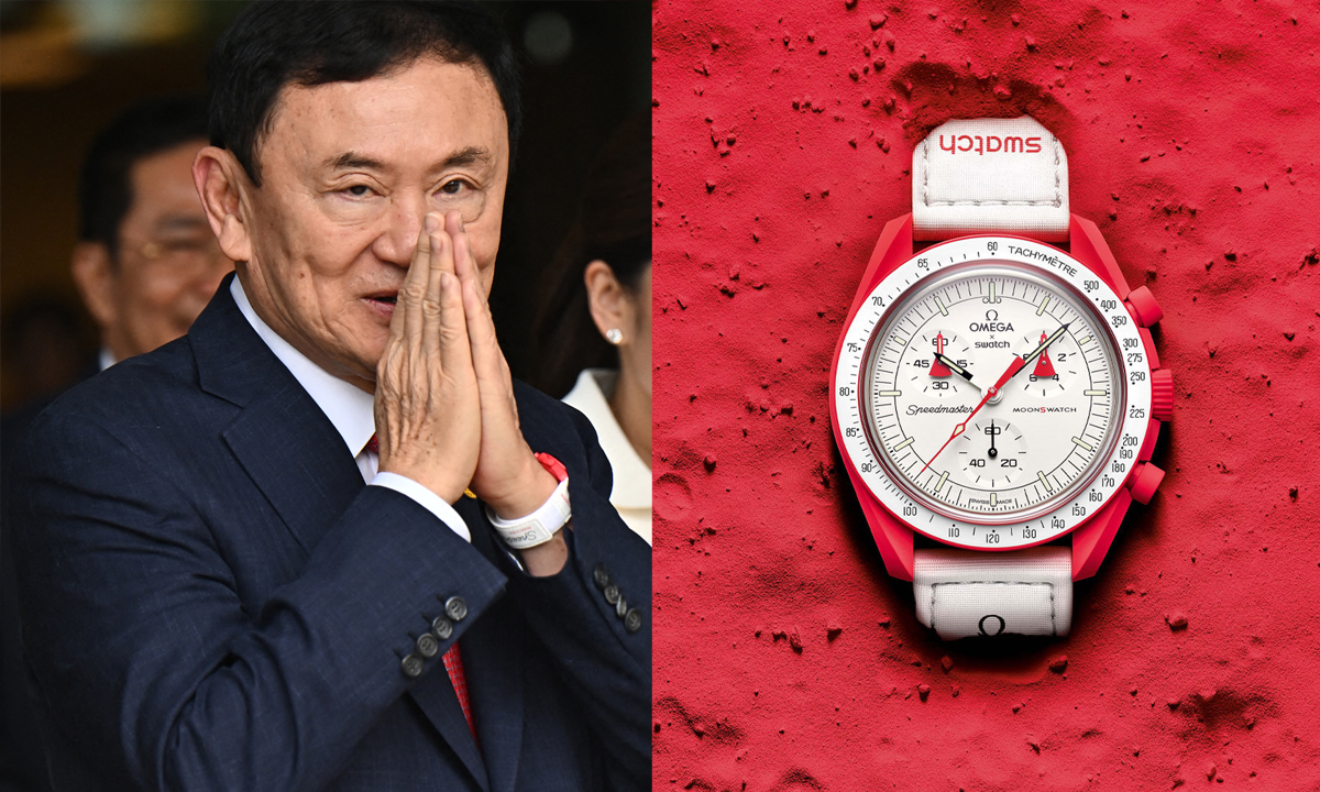 ทักษิณ ชินวัตร เปลี่ยนนาฬิกาบนเครื่อง สวม Swatch X OMEGA  แลนดิ้งเมืองไทย