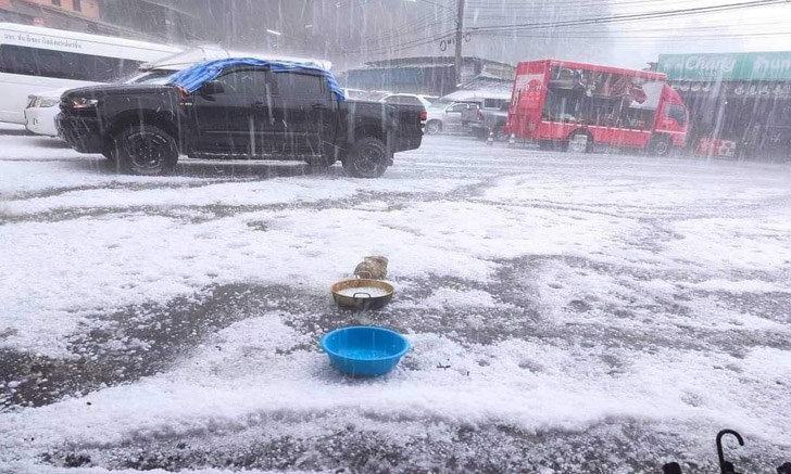 ภาพหาชมยาก! ลูกเห็บตกหนักในเชียงใหม่ พื้นดินขาวโพลนราวกับหิมะ